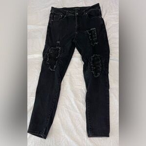 Mens AMIRI MX1Leather Patch Ripped Skinny Jeans Size 34